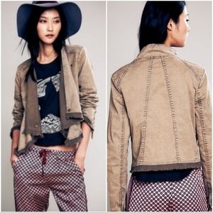 Free People Collapsing Twill Military Jacket Waterfall Snap Button Closure